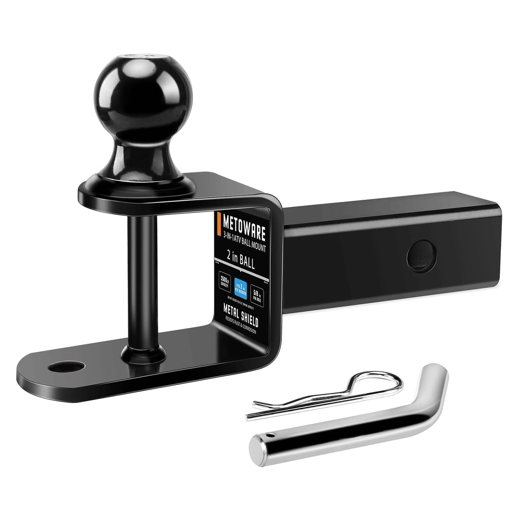 METOWARE front view of hitch mounted on receiver showing compact design and stability