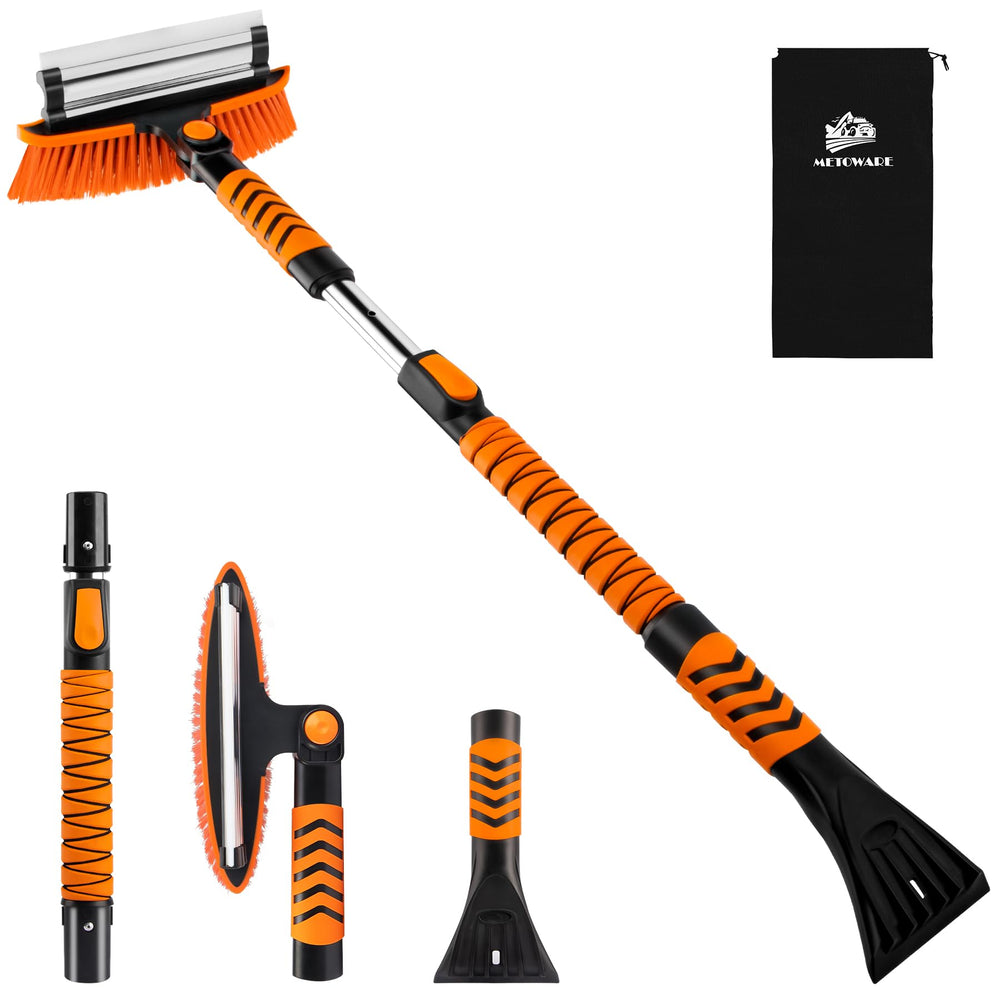 METOWARE front view snow brush showing compact assembled tool and clear benefits
