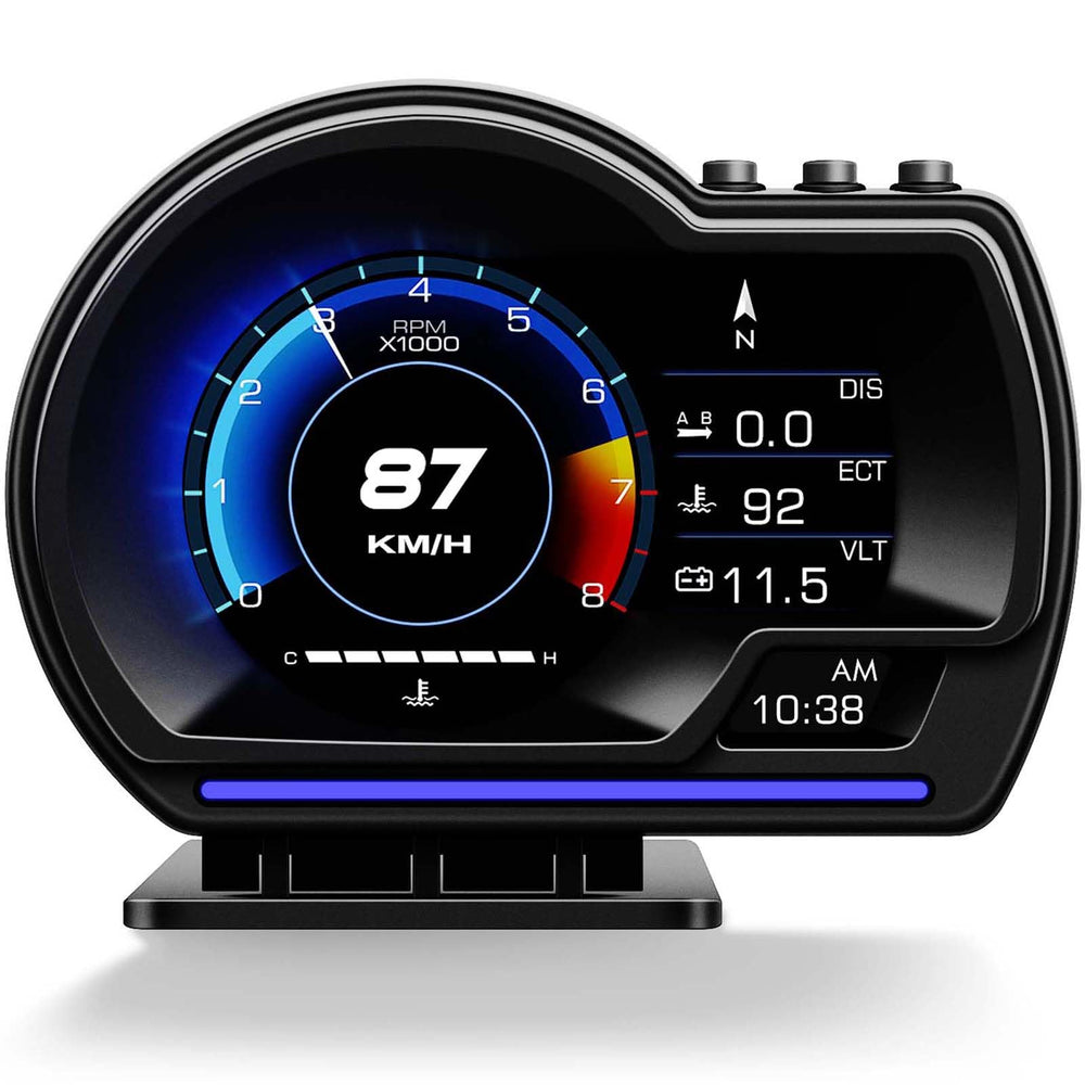 MH HUD front display showing speed and RPM for safer focus