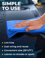 Mighty Cleaner drying car glass for clear, streak-free visibility and fast absorbency