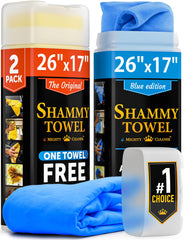 Mighty Cleaner front packaging showing two tubes and bonus towel, conveys convenience