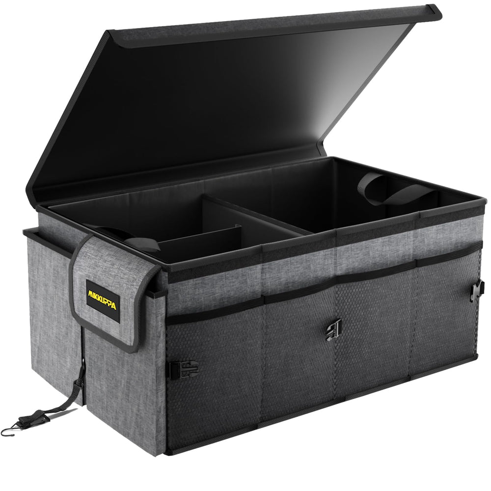 MIKKUPPA front view showing full 65L capacity and organized groceries
