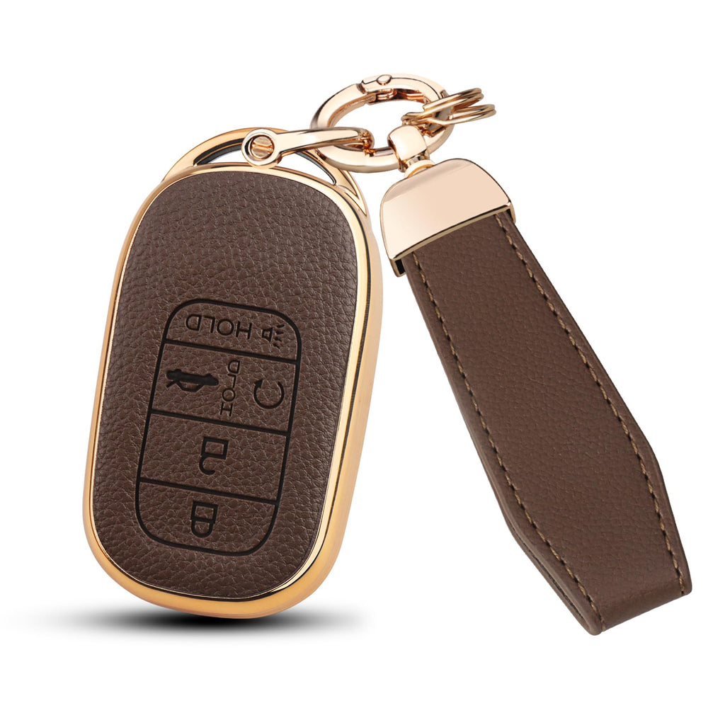 MILD EAST front view brown leather cover showing refined protection benefit