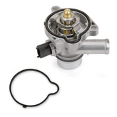 MILIPARTS front view of aluminum thermostat housing showing mounting points and fit