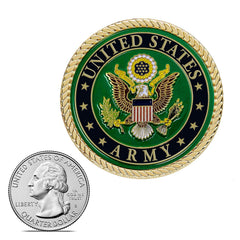 Military Gift Shop army medallion close detail showing metal finish and crisp emblem