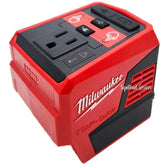 Milwaukee 2846-20 front view showing outlet and controls, delivers portable AC power