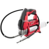 Milwaukee M12 grease gun front view showing compact body and durable build, benefits mobility