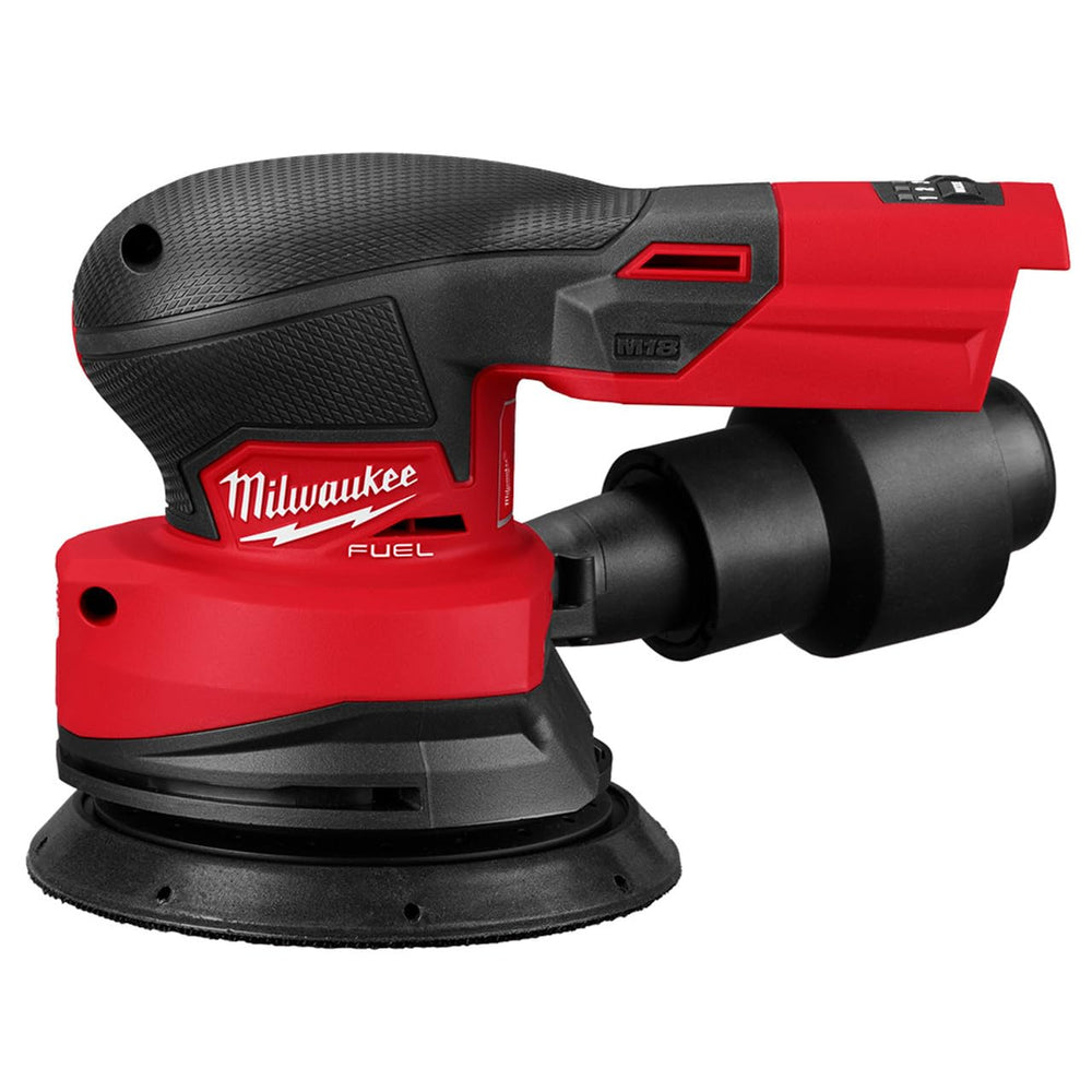 Milwaukee M18 FUEL sander front view showing compact design and control