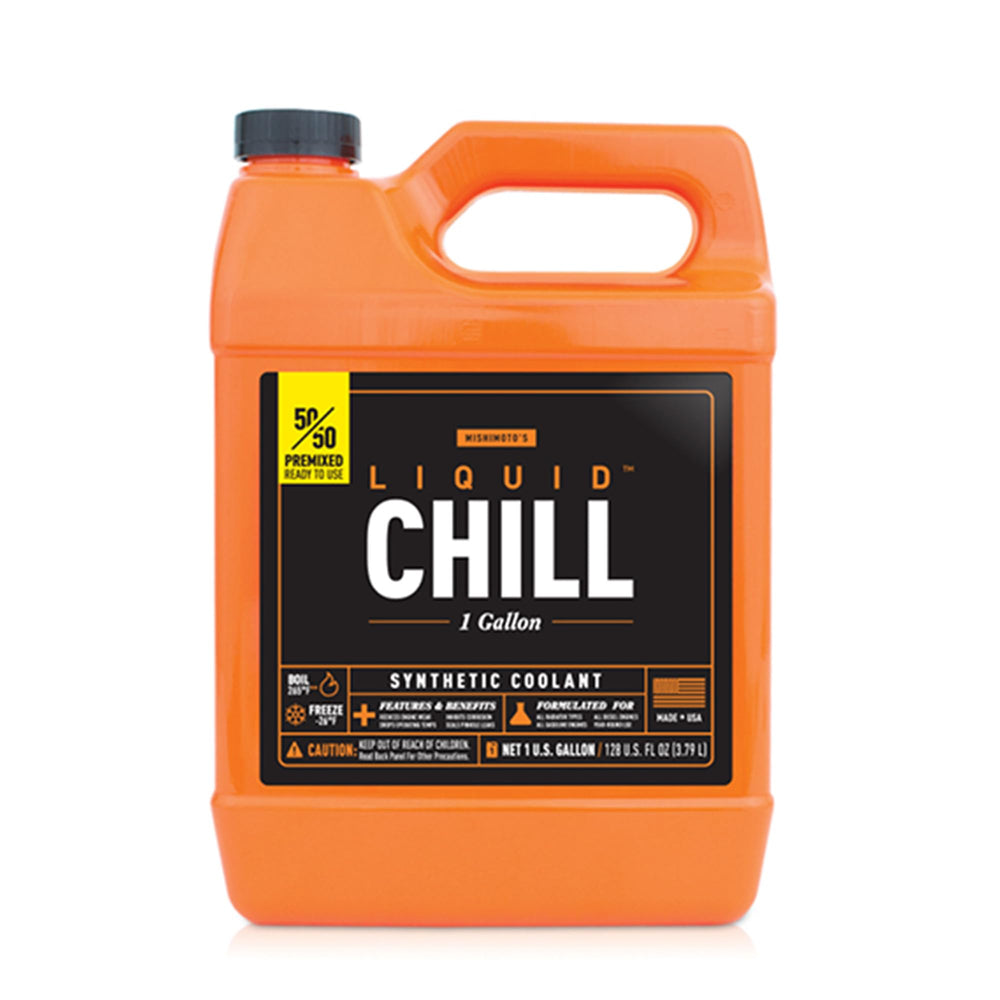 Mishimoto front view of gallon bottle showing ready-to-use orange coolant benefit