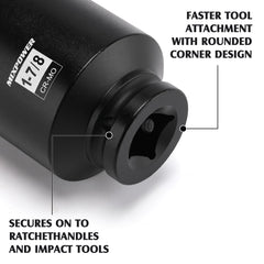 MIXPOWER length comparison showing deep socket reach against ruler for scale