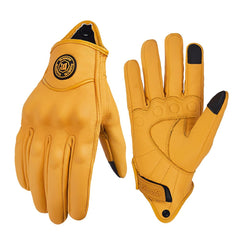 mjmoto yellow gloves front view showing retro style and clear protection