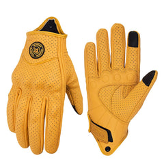 mjmoto front view of yellow-hole gloves showing vintage style and breathable comfort