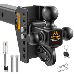 Mmtowus front view tri-ball hitch showing all three balls and receiver fit for versatile towing