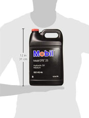 Mobil DTE 25 poured into hydraulic reservoir during service demonstrating clean top-up convenience