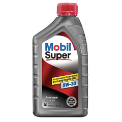 Mobil Super front bottle showing label and easy pour spout, clear protection