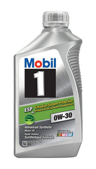 Mobil 1 front packaging showing label and benefits for emission system protection
