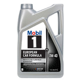 Mobil 1 front view of 5 quart bottle showing product and benefits