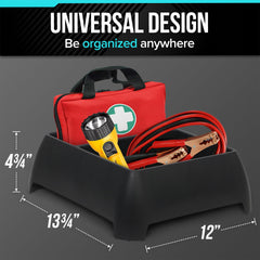 Moblorg crate in vehicle trunk holding bottles and groceries to prevent shifting