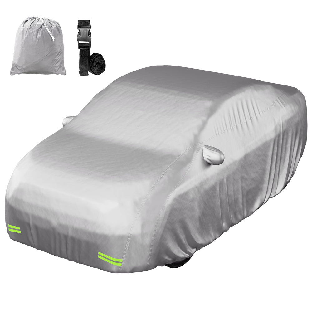 Mockins front view of sedan cover showing snug fit and paint protection benefit