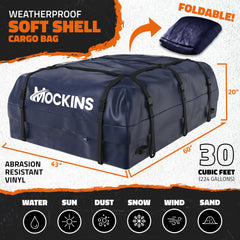 Mockins zipper and rain-guard detail protecting contents from road spray