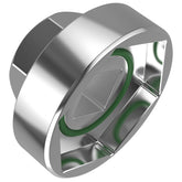 Moker front view of fork cap socket showing hex fit and clean machining, protects caps