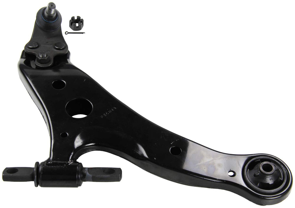 MOOG front right control arm front view showing robust construction and improved handling