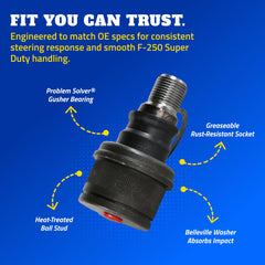 MOOG tie rod end metal bearing closeup demonstrating reduced friction for smoother steering