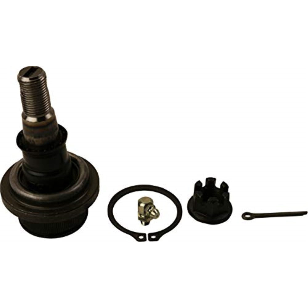 MOOG track bar front assembly close-up showing durable joint and improved steering control
