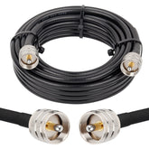 MOOKEERF front view showing 25ft RG8x cable and PL259 ends for reliable signal