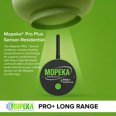 Mopeka PRO+ close-up of ultrasonic sensor face demonstrating precise sonar measurement capability
