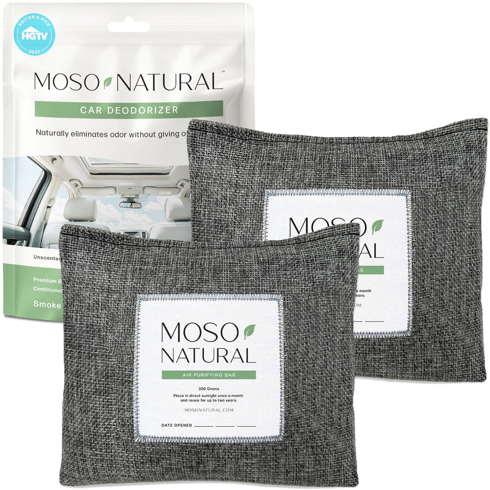 MOSO NATURAL front packaging showing two charcoal bags for odor control