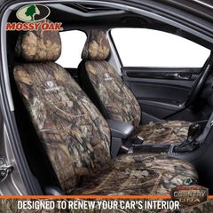 Mossy Oak headrest cover close-up showing branded camo and snug fit