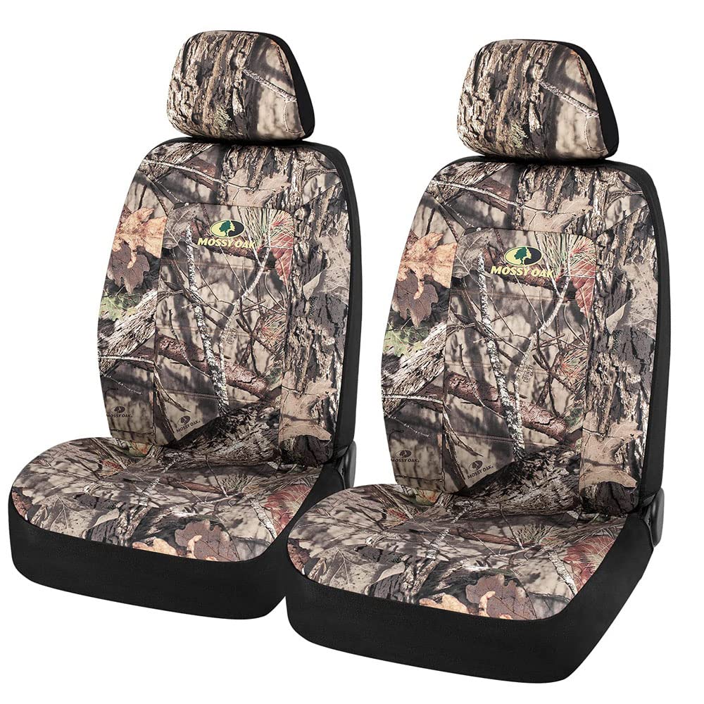Mossy Oak front packaging showing included two seat and two headrest covers benefitting protection