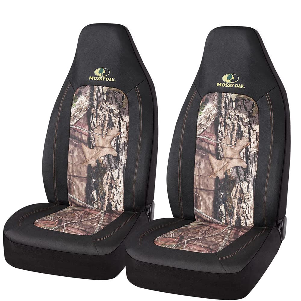 Mossy Oak front view seat cover showing full camo protection and clean look
