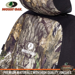 Mossy Oak seat cover installed in truck interior showing rugged aesthetic