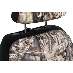 Mossy Oak seat installed on driver side demonstrating snug fit and contoured protection benefit