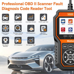 Motivora V600 rear label showing model information and durability advantage