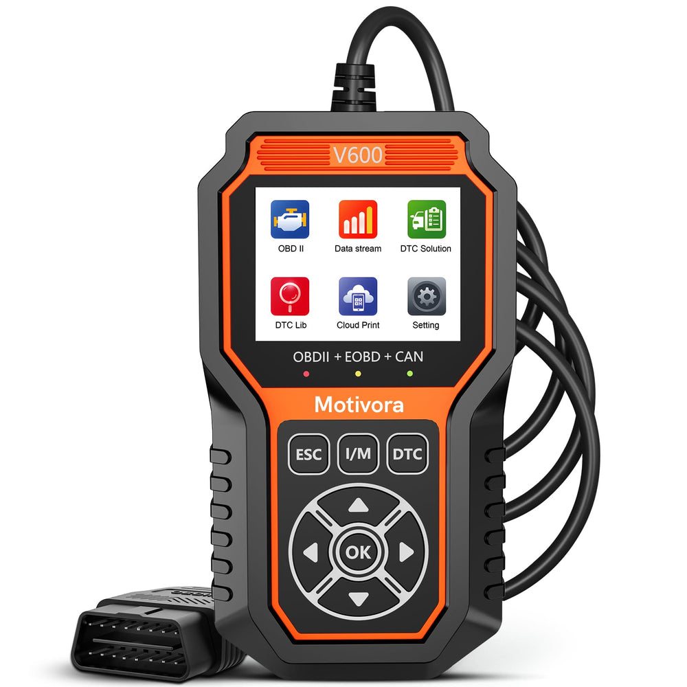 Motivora V600 front view showing display and quick code access benefits