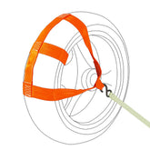 MOTO4U front view of rear wheel strap showing bright orange visibility and quick identification