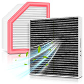 MOTOALL front packaging showing engine and cabin filter set and fitment details