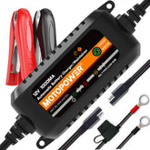MOTOPOWER front view of black charger showing compact housing benefits