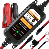 MOTOPOWER front view of compact charger showing controls and casing, reliable storage solution