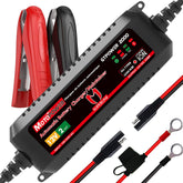 MOTOPOWER front view showing compact charger design and easy plug-in setup