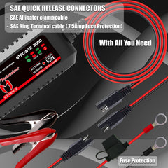 MOTOPOWER SAE connector closeup showing quick-release ease and secure connection