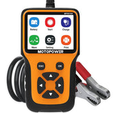MOTOPOWER front display showing clear battery readouts and quick diagnosis benefit