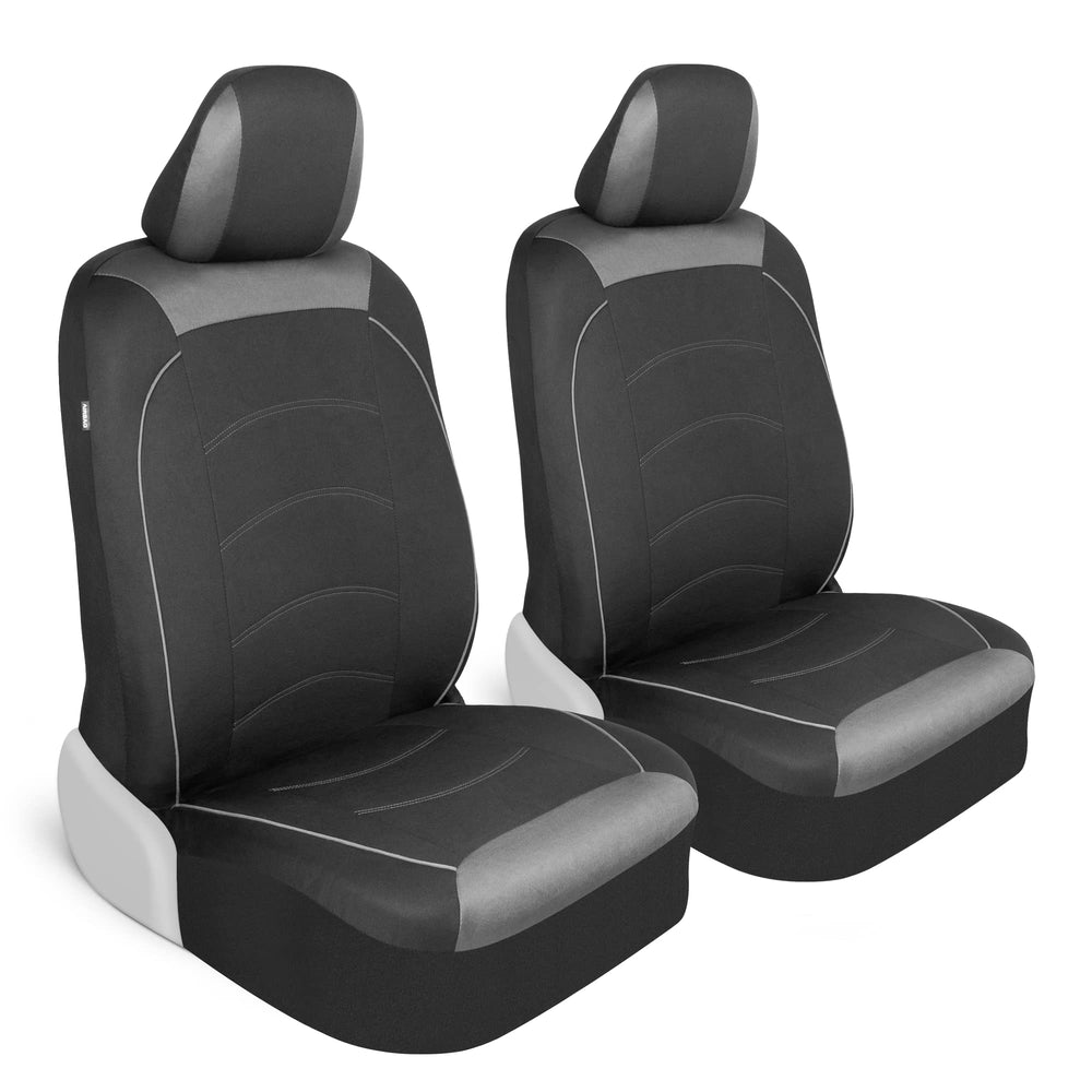 Motor Trend packaging showing included front seat and headrest covers for quick setup