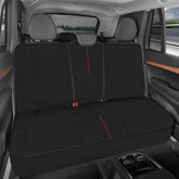 Motor Trend front view of red-stitched rear bench cover showing full protection