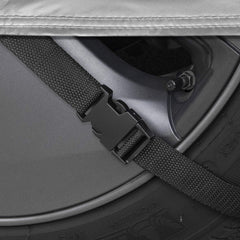 Motor Trend elastic hem and adjustable straps securing cover against wind and lift