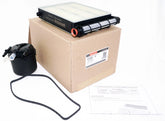 Motorcraft fuel filter front view showing label and connection ports, ensuring correct replacement