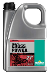 Motorex Cross Power 2T front bottle showing branding and 4L capacity for easy refills